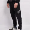 Black Grey Mono Badge Panelled Cargos