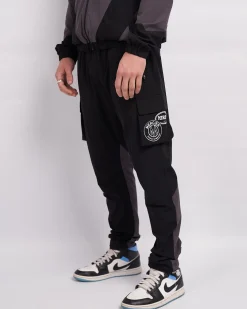 Black Grey Mono Badge Panelled Cargos