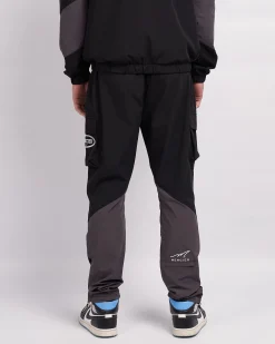 Black Grey Mono Badge Panelled Cargos