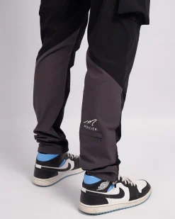 Black Grey Mono Badge Panelled Cargos
