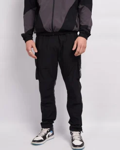 Black Grey Mono Badge Panelled Cargos