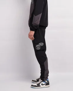 Black Grey Mono Badge Panelled Cargos