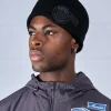 Black Tonal Badge Ribbed Beanie