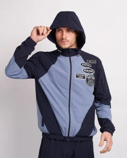 Navy Placid Blue Mono Badge Panelled Windbreaker