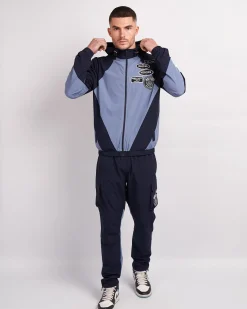 Navy Placid Blue Mono Badge Panelled Windbreaker