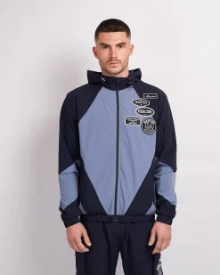 Navy Placid Blue Mono Badge Panelled Windbreaker