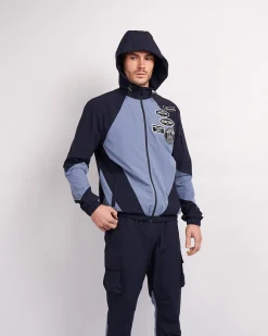 Navy Placid Blue Mono Badge Panelled Windbreaker