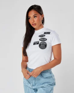 White Womens Mono Fitted Badge Tshirt