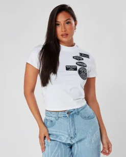 White Womens Mono Fitted Badge Tshirt