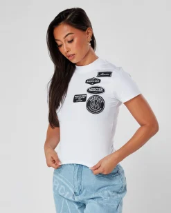 White Womens Mono Fitted Badge Tshirt