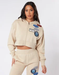 Womens Almond OG Badge Cropped Zip Up