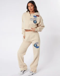 Womens Almond OG Badge Cropped Zip Up