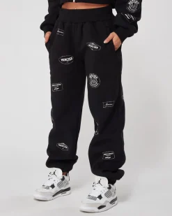 Womens Black Diamante Badge Joggers