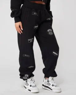 Womens Black Diamante Badge Joggers