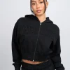 Womens Black Distressed Cropped Hoodie