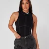 Womens Black Maison Stitch Bodysuit
