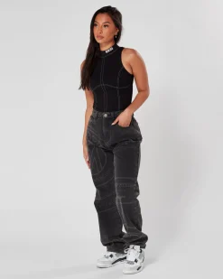 Womens Black Maison Stitch Bodysuit