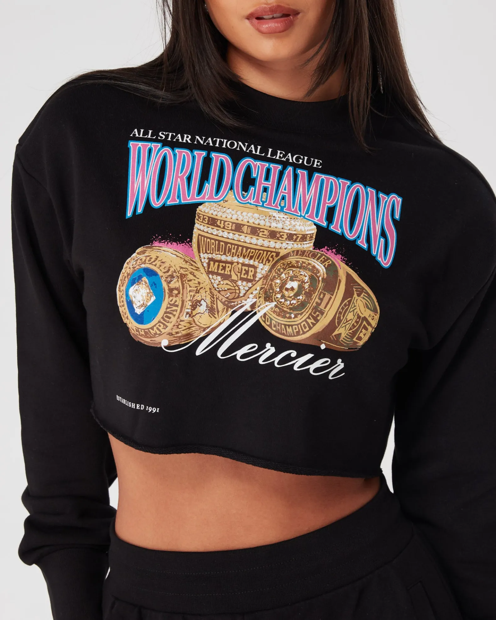 Womens Black Mercier World Champions Crop