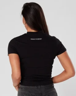 Womens Black Mono Badge Fitted Tshirt