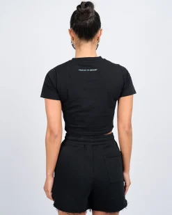 Womens Black Tiffany OG Badge Raw Edge Short