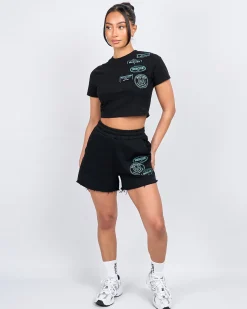 Womens Black Tiffany OG Badge Raw Edge Short