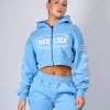 Womens Blue White Compton Zip Hoodie