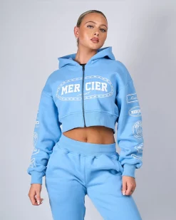 Womens Blue White Compton Zip Hoodie