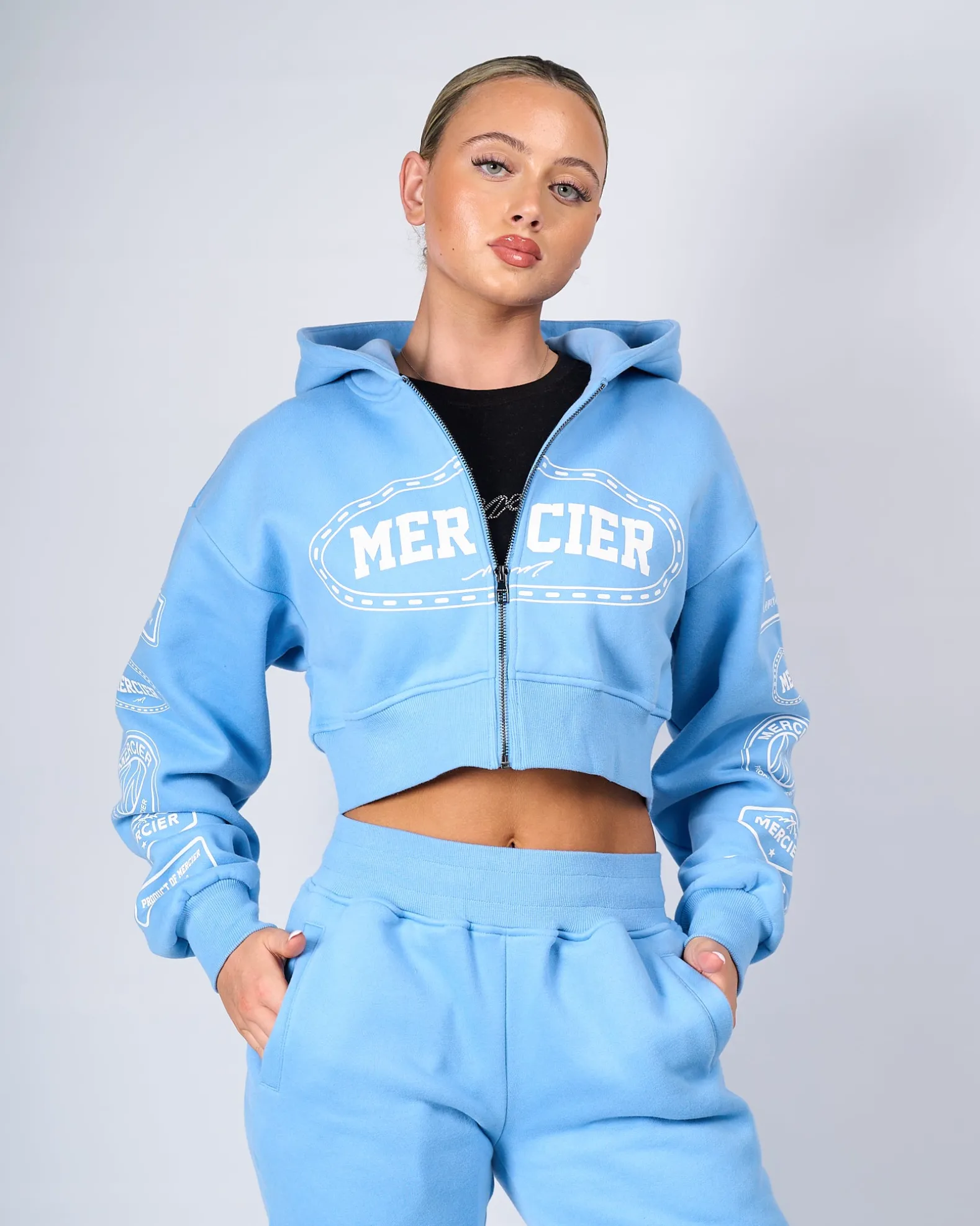 Womens Blue White Compton Zip Hoodie