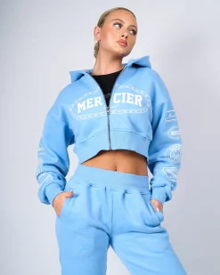Womens Blue White Compton Zip Hoodie