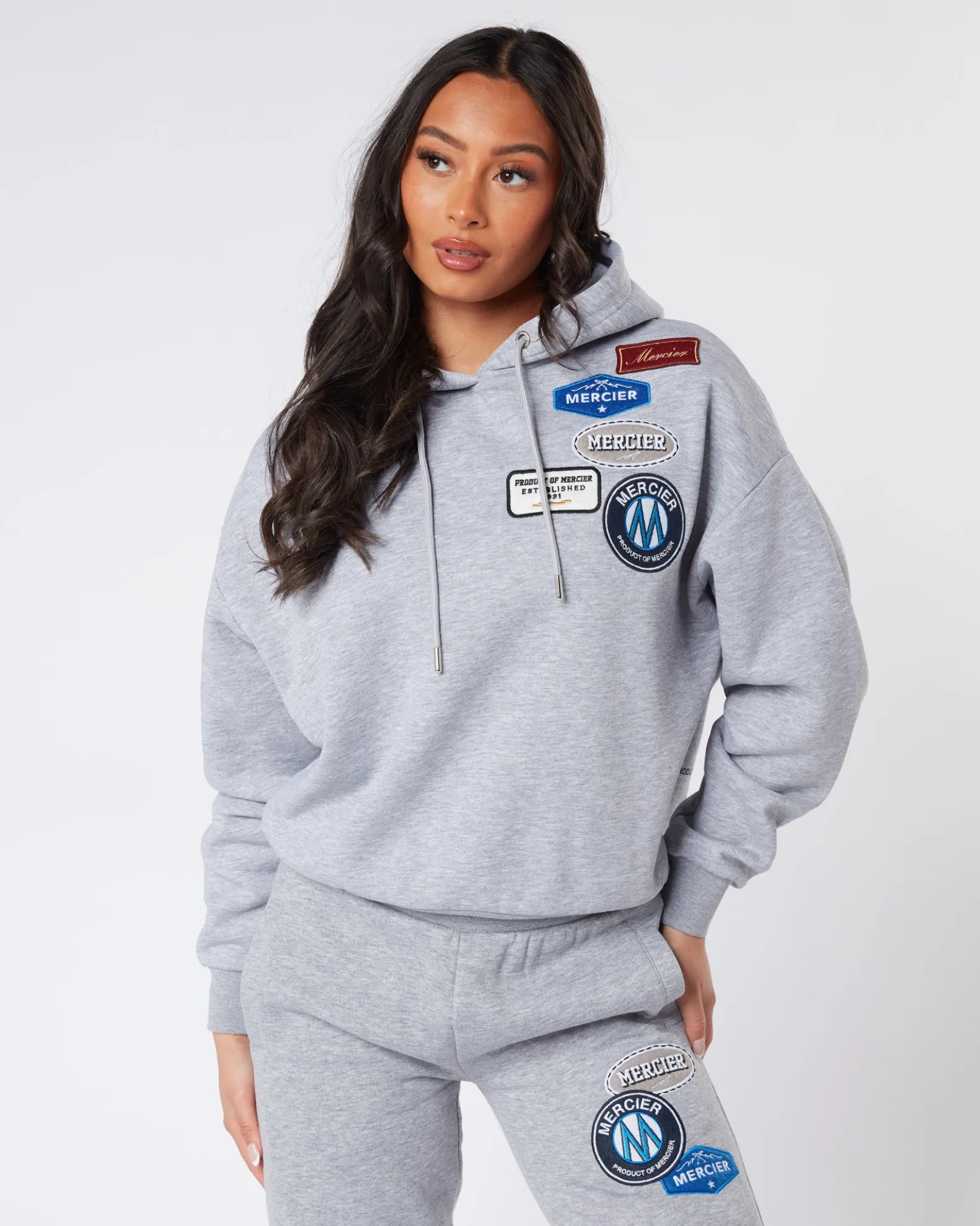 Womens Grey Marl Mercier Original Badge Hoodie