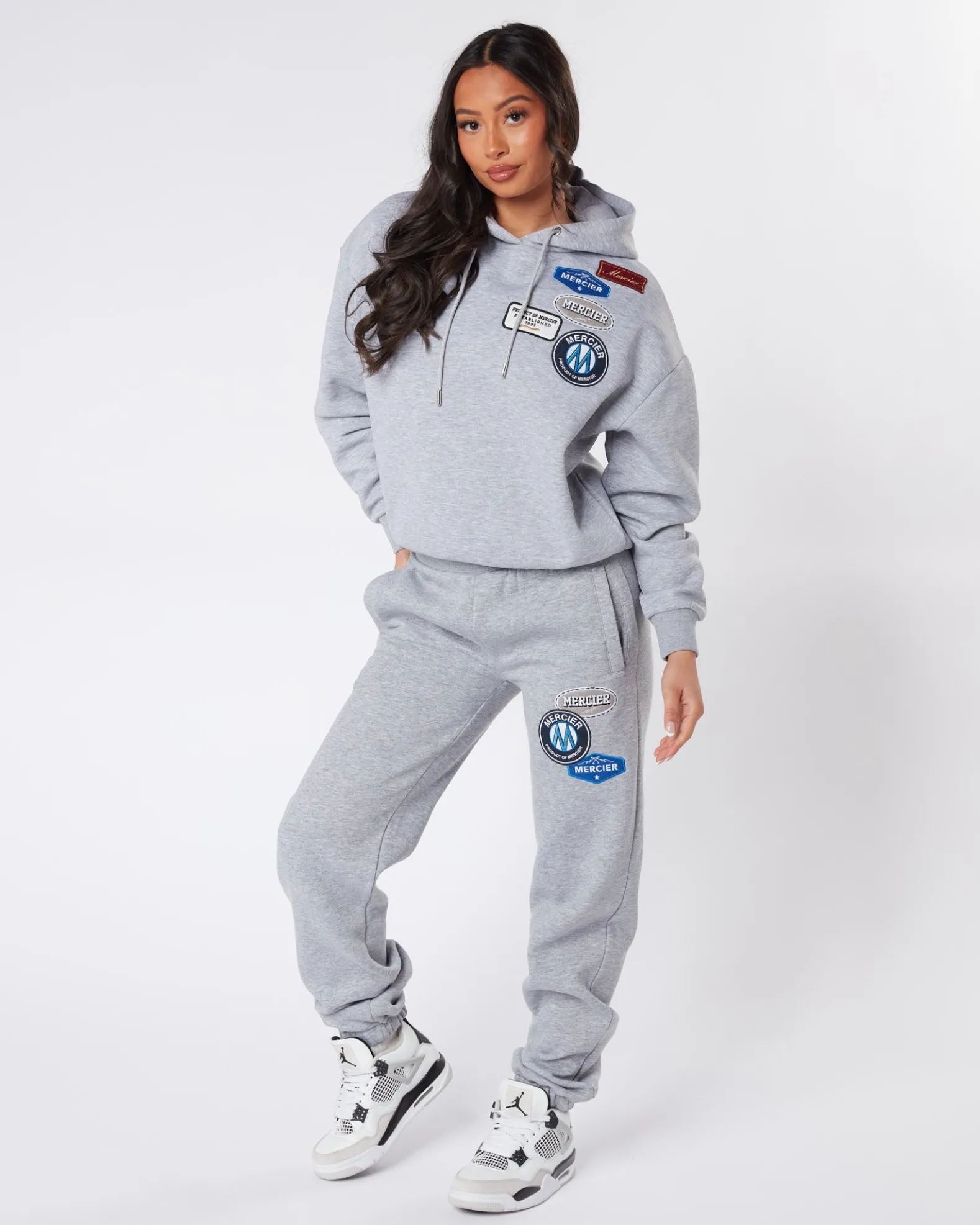 Womens Grey Marl Mercier Original Badge Hoodie