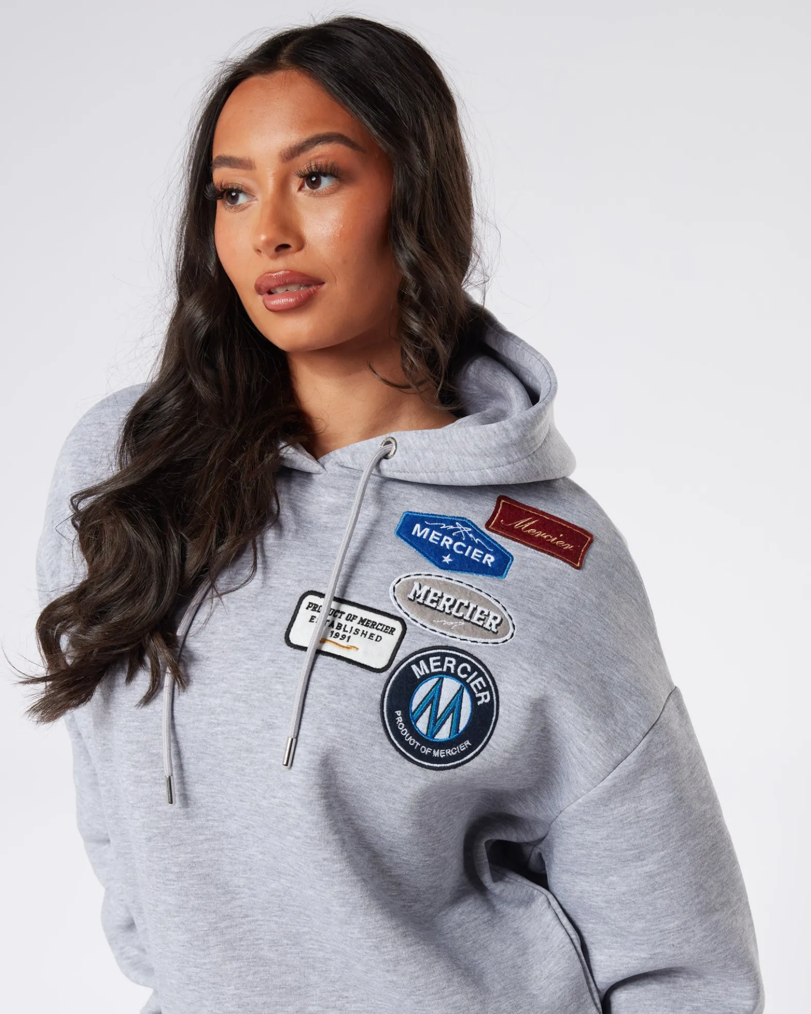 Womens Grey Marl Mercier Original Badge Hoodie