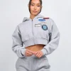 Women's Grey Marl OG Badge Crop Zip Hoodie