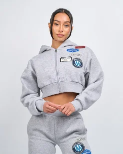 Women's Grey Marl OG Badge Crop Zip Hoodie