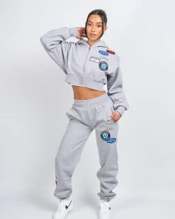 Women's Grey Marl OG Badge Crop Zip Hoodie