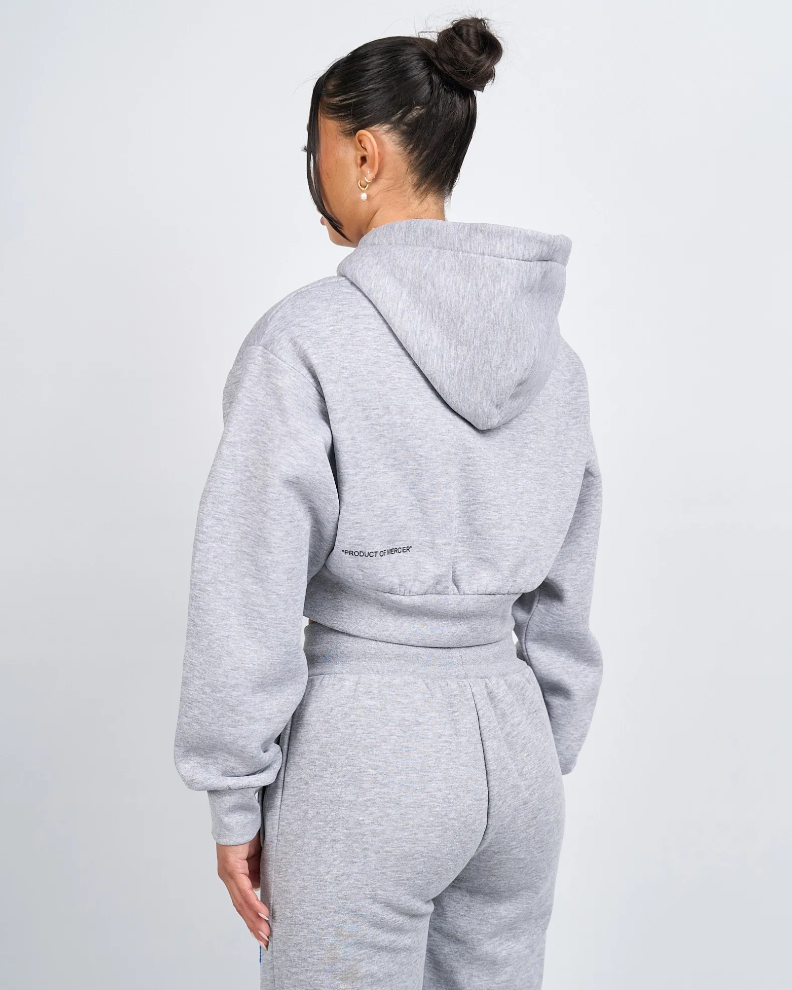 Women's Grey Marl OG Badge Crop Zip Hoodie