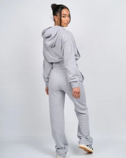 Womens Grey Marl OG Badge Raw Cropped Hoodie