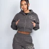 Womens Grey Round Up Cropped Hoodie