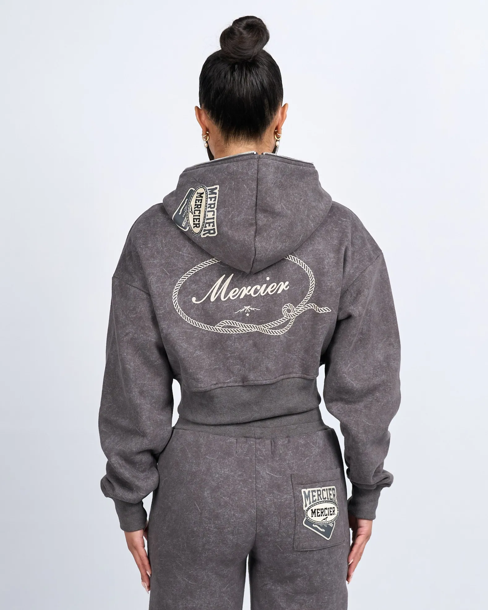 Womens Grey Round Up Cropped Hoodie