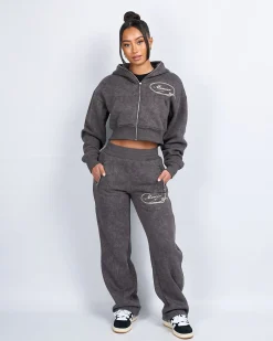 Womens Grey Round Up Cropped Hoodie