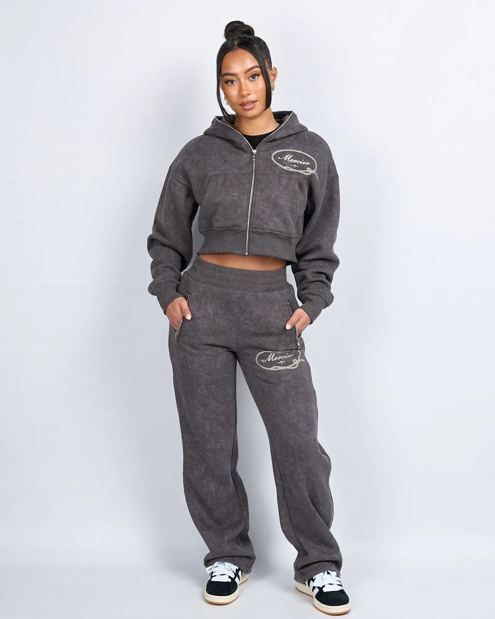Womens Grey Round Up Cropped Hoodie