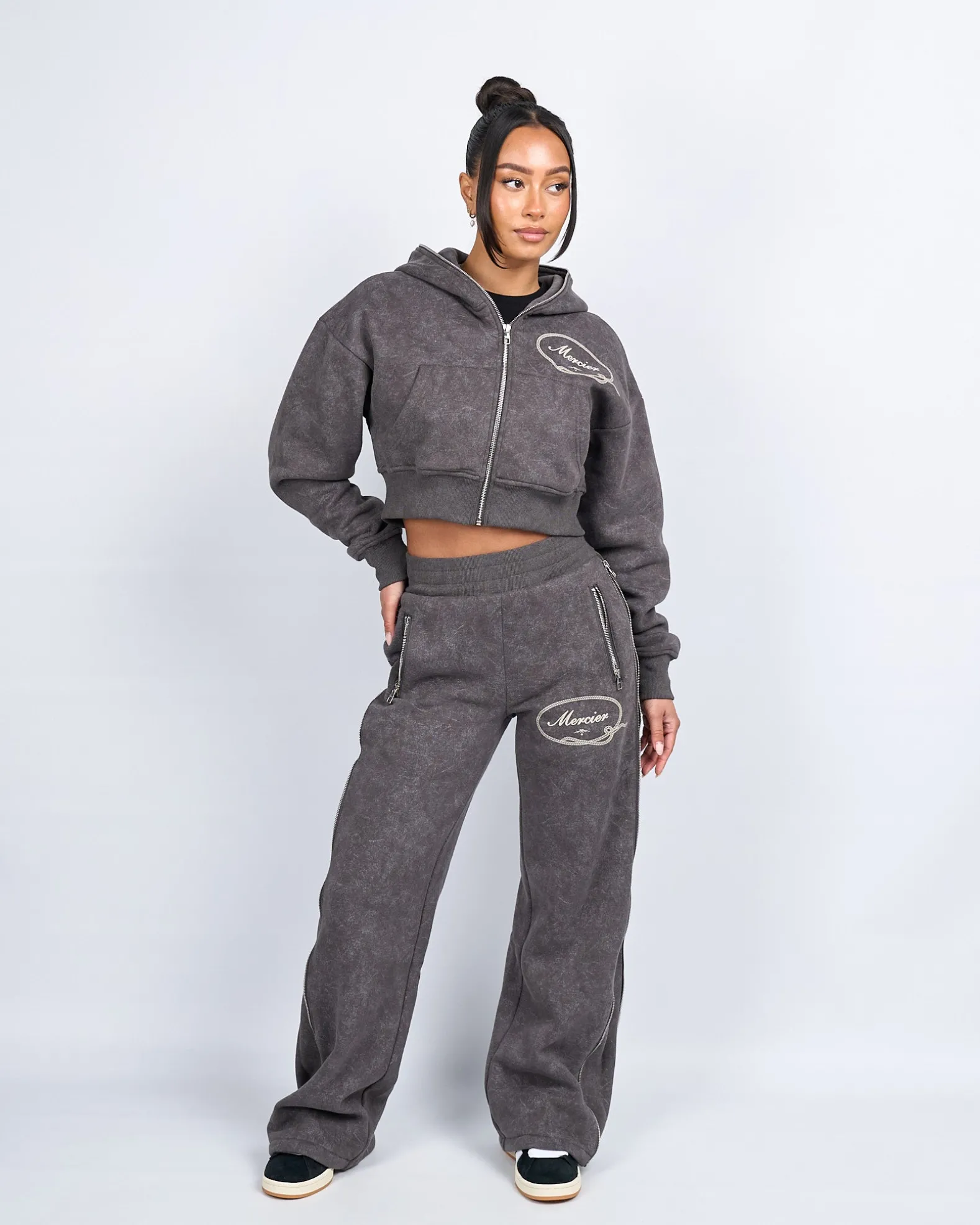 Womens Grey Round Up Cropped Hoodie