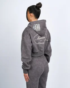 Womens Grey Round Up Cropped Hoodie