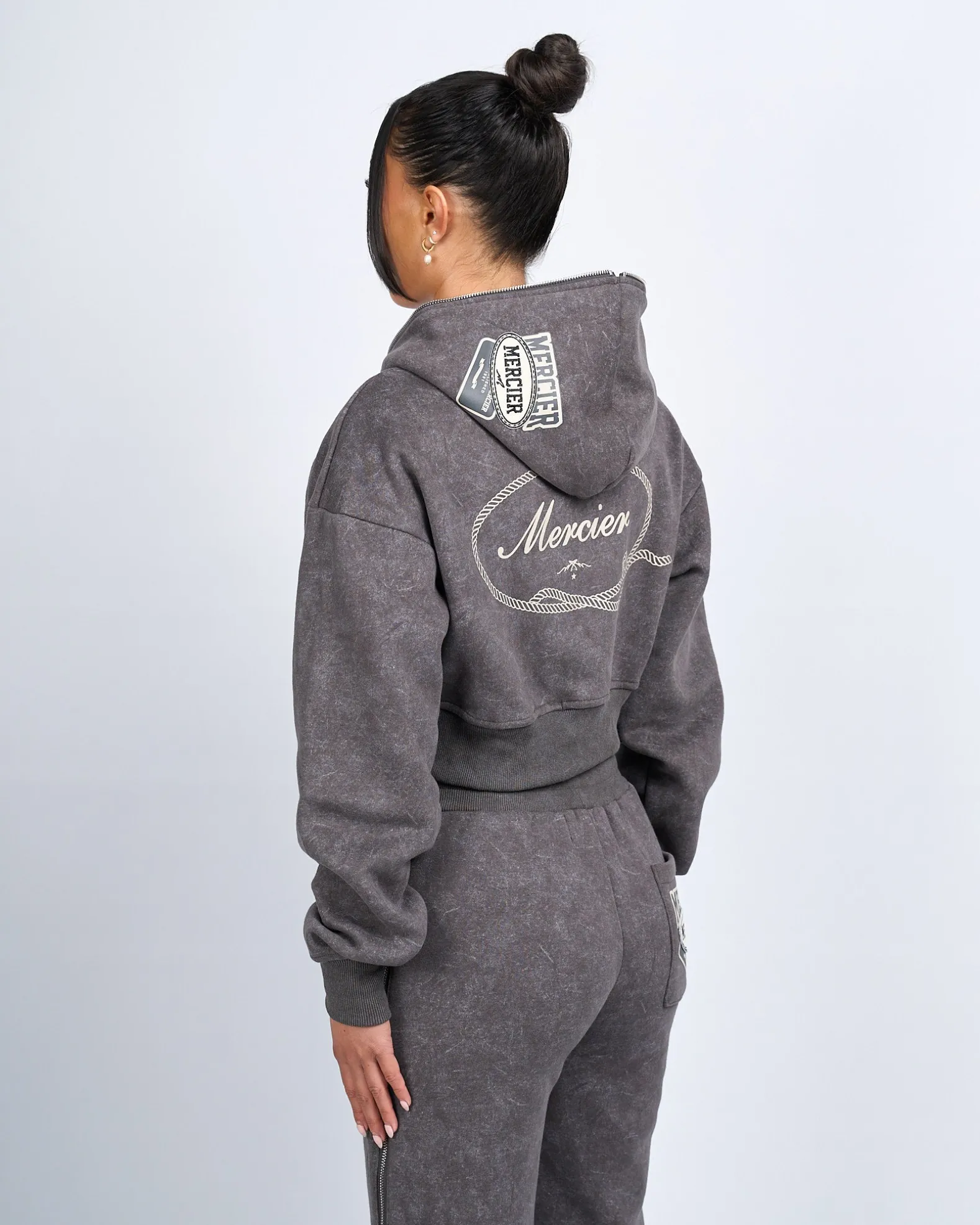 Womens Grey Round Up Cropped Hoodie