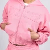 Womens Pink Distressed Cropped Hoodie