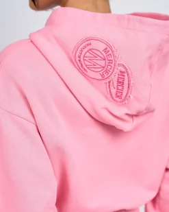 Womens Pink Distressed Cropped Hoodie