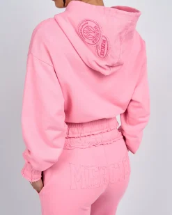 Womens Pink Distressed Cropped Hoodie