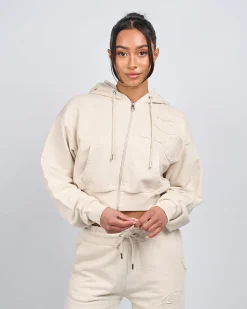 Womens Stone OG Badge Raw Cropped Hoodie