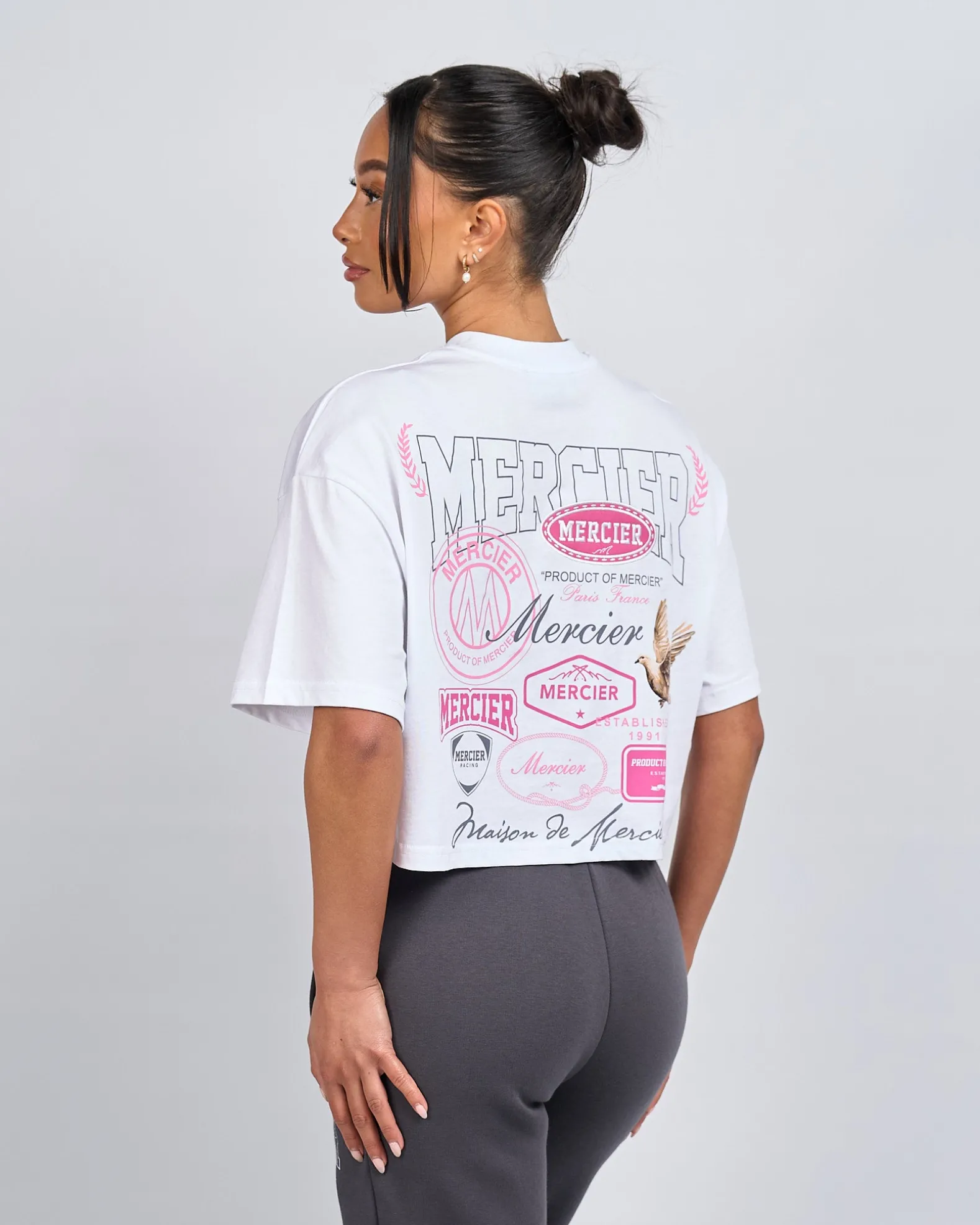 Womens White Pink Multi Tour Cropped Tshirt