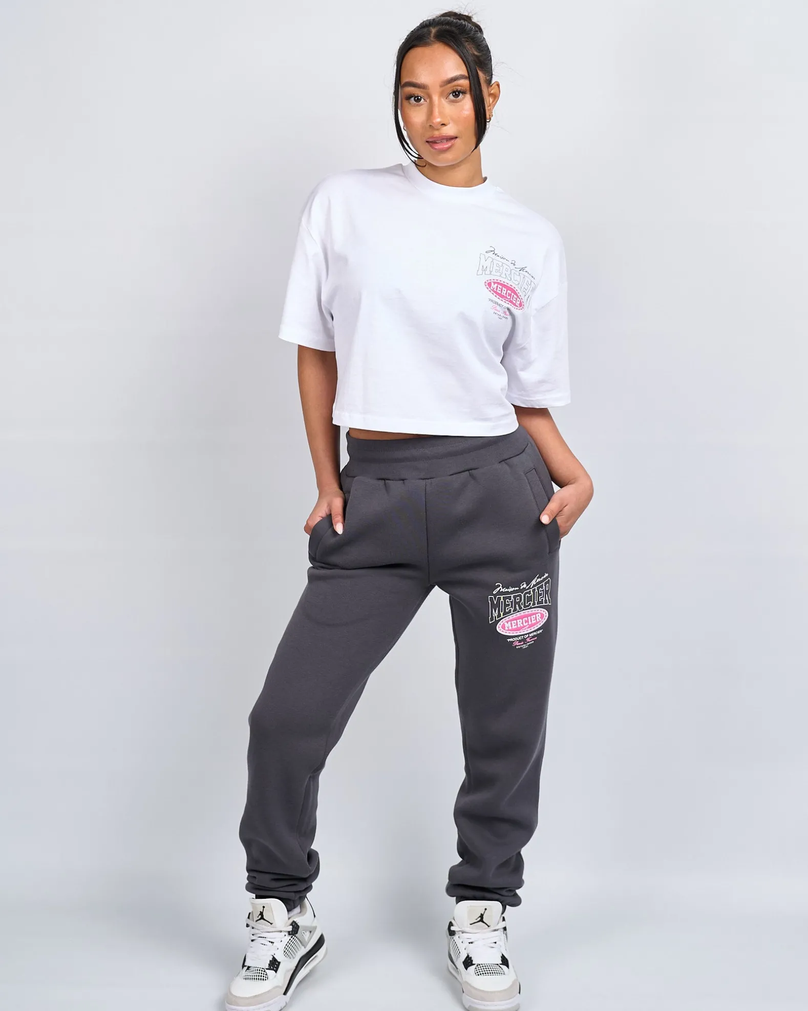 Womens White Pink Multi Tour Cropped Tshirt